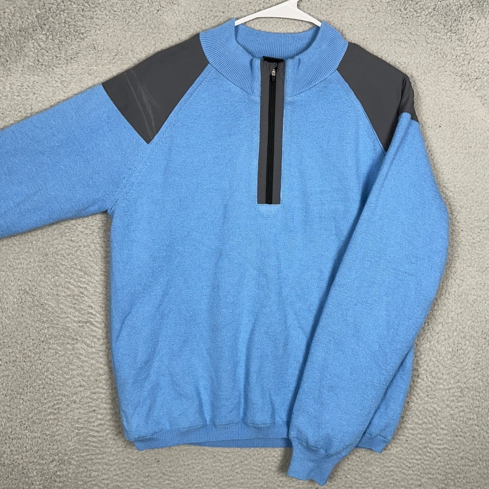 Dunning Golf Sweater Mens Medium Quarter-Zip Blue Grey Shoulder Overlay Pullover